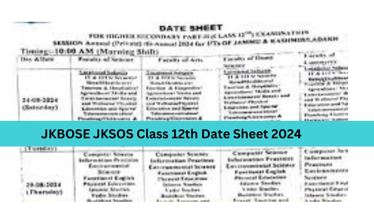 JKBOSE Class 12th Date Sheet 2024